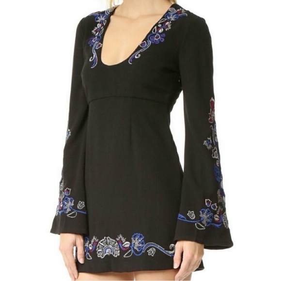 Free People Dresses & Skirts - HOST PICK!!!  Free People black dress with embroidered design